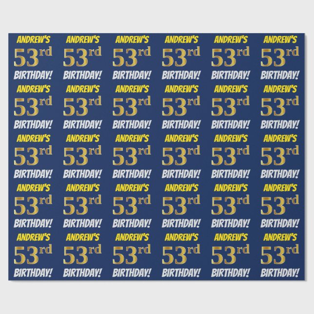 Blue, Faux/Imitation Guld, "53rd BIRTHDAY" Presentpapper (Platt)