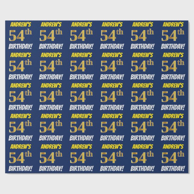 Blue, Faux/Imitation Guld, "54:e BIRTHDAY" Presentpapper (Platt)