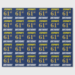 Blue, Faux/Imitation Guld, "61:a BIRTHDAY" Presentpapper