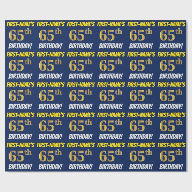 Blue, Faux/Imitation Guld, "65e BIRTHDAY" Presentpapper (Platt)
