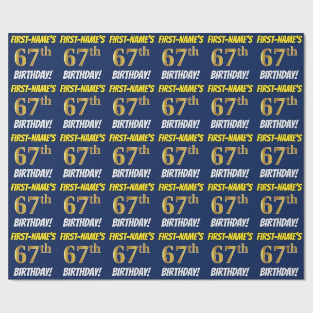 Blue, Faux/Imitation Guld, "67:e BIRTHDAY" Presentpapper (Platt)