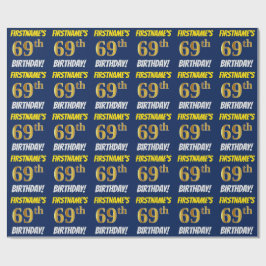 Blue, Faux/Imitation Guld, "69:e BIRTHDAY" Presentpapper