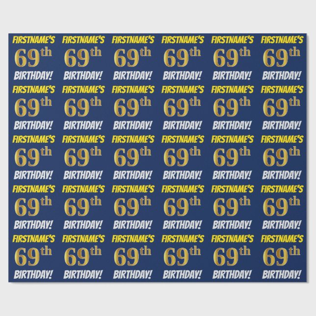 Blue, Faux/Imitation Guld, "69:e BIRTHDAY" Presentpapper (Platt)