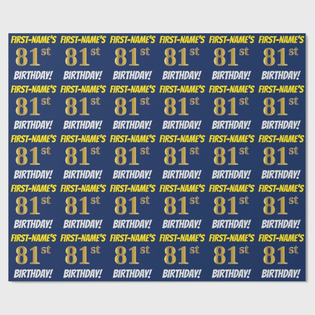 Blue, Faux/Imitation Guld, "81:a BIRTHDAY" Presentpapper (Platt)