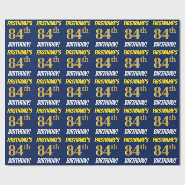 Blue, Faux/Imitation Guld, "84:e BIRTHDAY" Presentpapper (Platt)