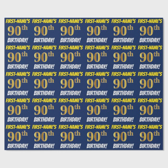 Blue, Faux/Imitation Guld, "90:e BIRTHDAY" Presentpapper (Platt)