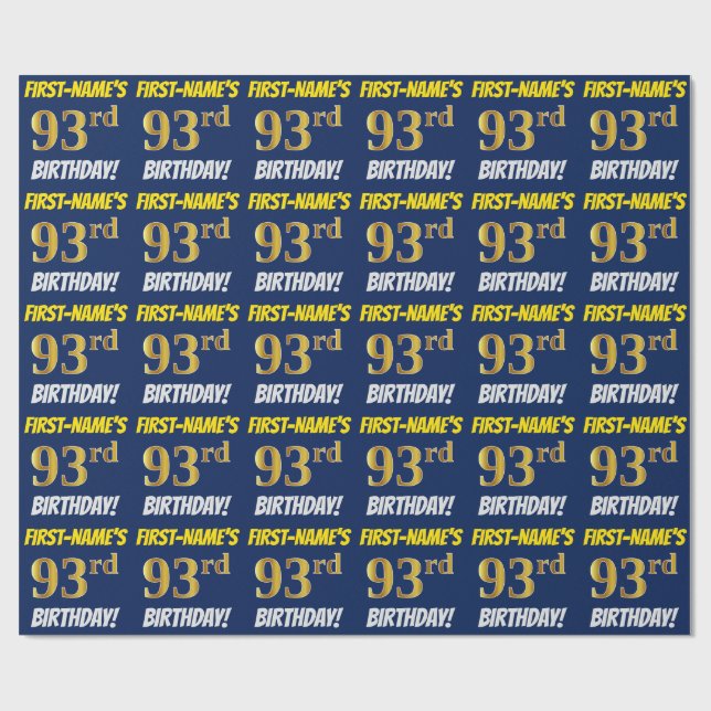 Blue, Faux/Imitation Guld, "93rd BIRTHDAY" Presentpapper (Platt)