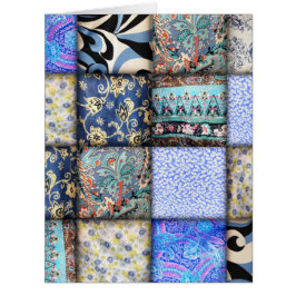 Blue Faux Patchwork Quilting Mönster Jumbo Kort