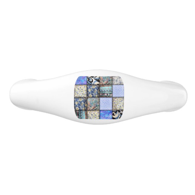 Blue Faux Patchwork Quilting Mönster Knopp (Framsidan)