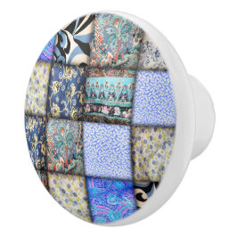 Blue Faux Patchwork Quilting Mönster Knopp