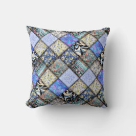 Blue Faux Patchwork Quilting Mönster Kudde