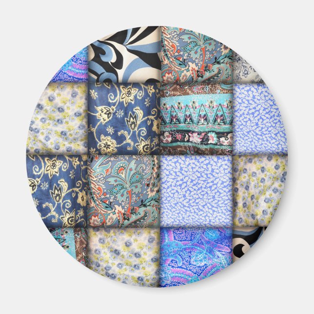 Blue Faux Patchwork Quilting Mönster Magnet (Framsidan)