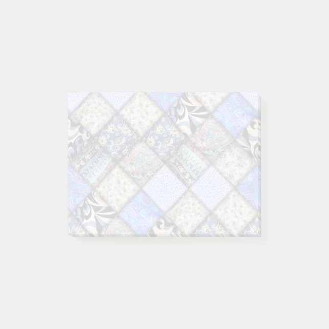 Blue Faux Patchwork Quilting Mönster Post-it Block (Framsida)