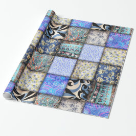 Blue Faux Patchwork Quilting Mönster Presentpapper