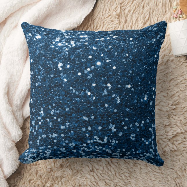 Blue Faux Sequin Glitter Dekorativ kudde (Filt)