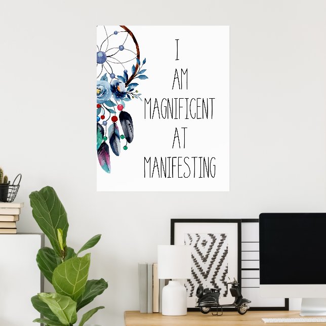 Blue Feather Dreamcatcher-Blommigt Poster (Hemmakontoret)