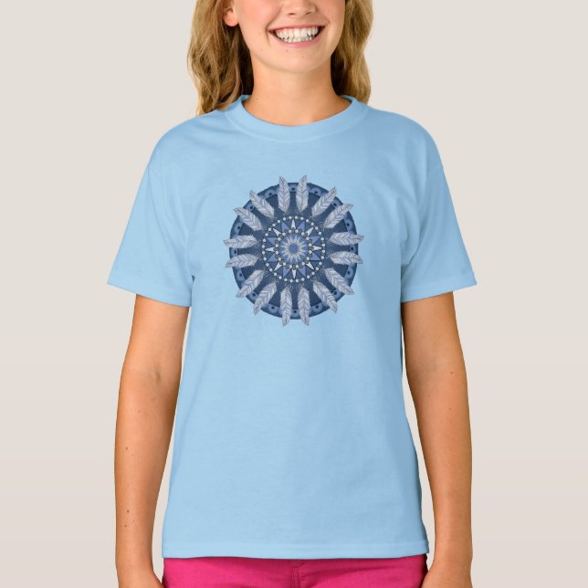 Blue Feather Mandala T Shirt (Framsida)