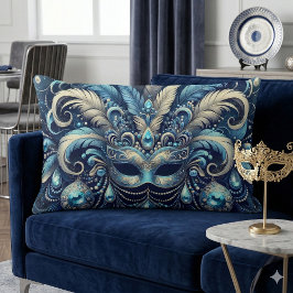 Blue Feather Masquerade Mask Illustration Lumbarkudde