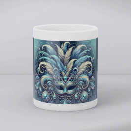 Blue Feather Masquerade Mask Illustration Mugg