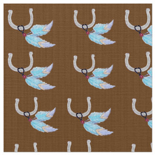 Blue Feathers Horseshoe Fabric Tyg