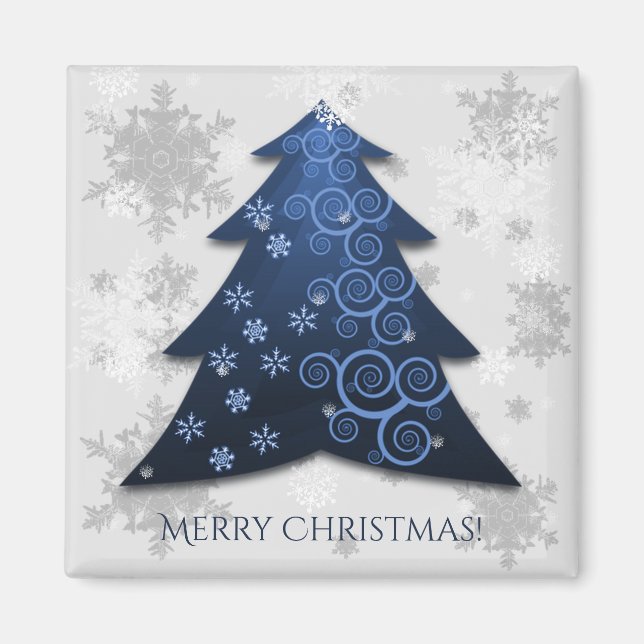 Blue Festive Julgran Magnet (Framsidan)