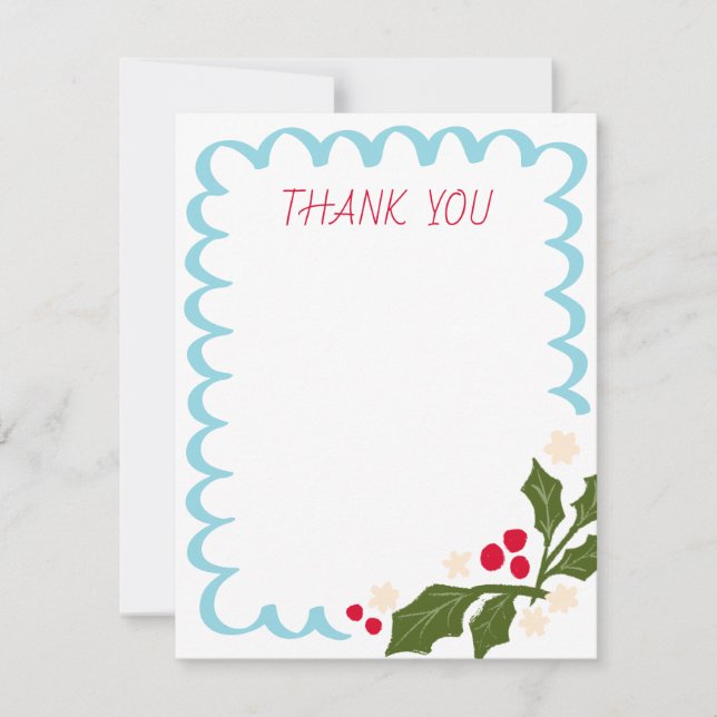 Blue Festive Scallop Ram med Holly Tack Kort (Framsida)