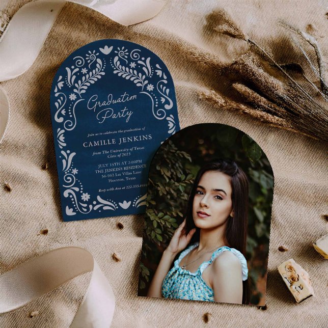 Blue Fiesta Graduation Photo Arch Invitation Inbjudningar (Skapare uppladdad)