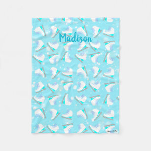 Blue Figur Skate Mönster Cute Kawaii Personlig Fleecefilt