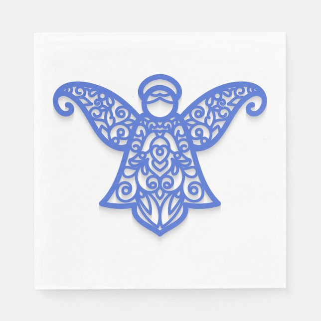 Blue Filigree Angel Silhouette Ornate Lace Pappersservett (Framsidan)