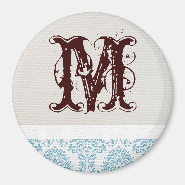 Blue Filigree Damask Monogram Initial Magnet (Framsidan)