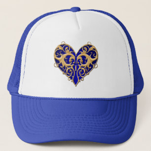 Blue Filigree Heart Heart Truckerkeps
