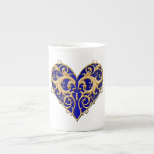 Blue Filigree Heart Mugg Benporslin Mugg