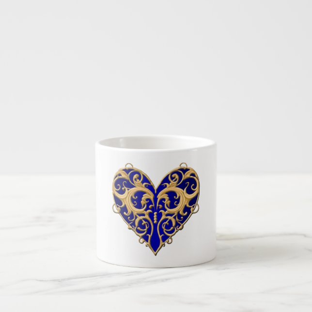 Blue Filigree Heart Mugg Espressomugg (Framsidan)