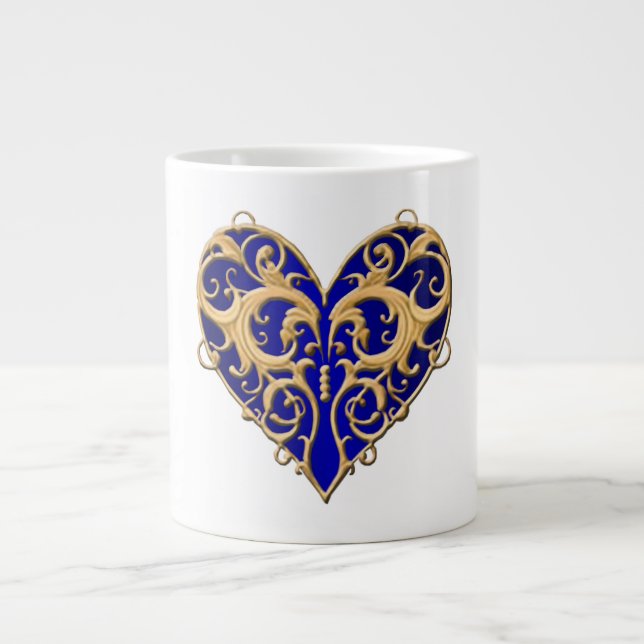 Blue Filigree Heart Mugg Jumbo Mugg (Framsidan)