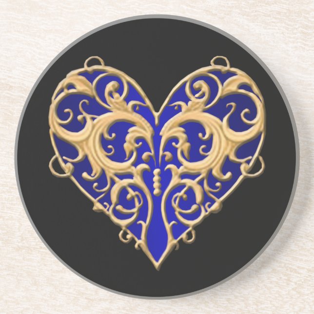 Blue Filigree Heart Underlägg (Framsidan)