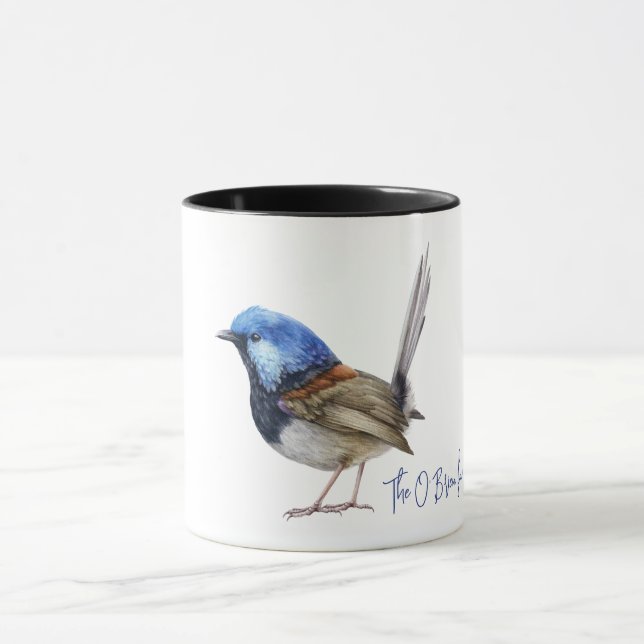 Blue Finch Bird customisable  Mugg (Center)