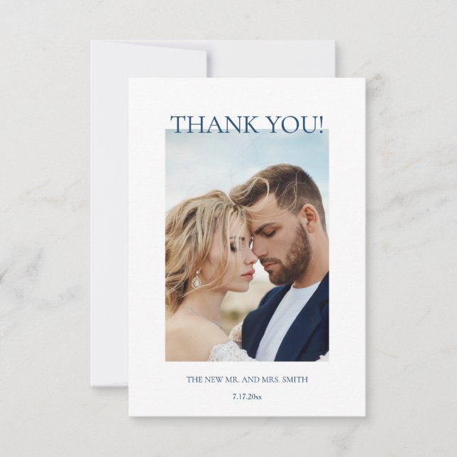 Blue Fine Art Flowers Wedding Thank You Card Tack Kort (Framsida)