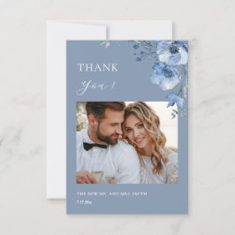 Blue Fine Art Flowers Wedding Thank You Card Tack Kort