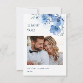 Blue Fine Art Flowers Wedding Thank You Card Tack Kort