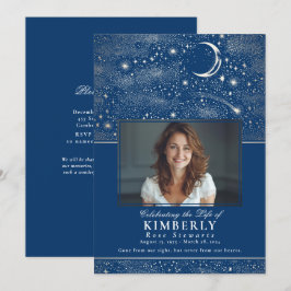 Blue Firande of Life Funeral Memorial Photo Inbjudningar