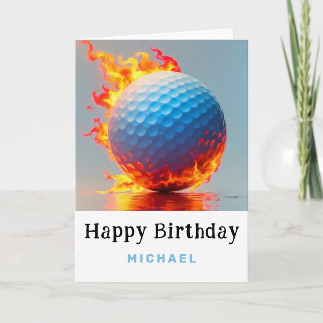 *~*Blue Fire Flame AP94 Golf Boll Birthday Card Tack Kort (Framsida)