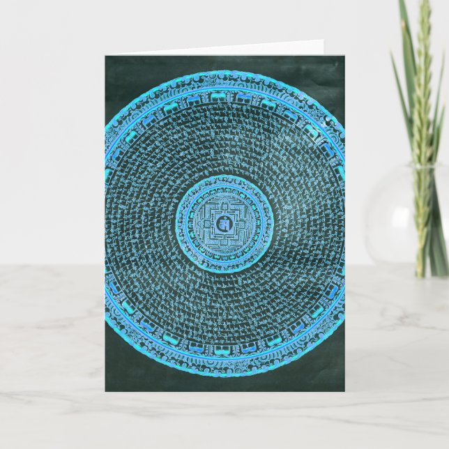 Blue Fire Tibetan Mandala Art (turkos & Black) Helgkort (Framsida)