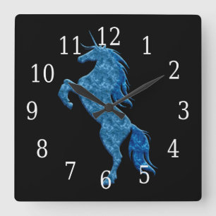 Blue Fire Unicorn Clock Fyrkantig Klocka