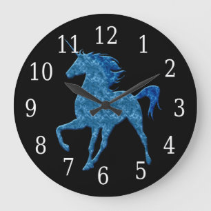 Blue Fire Unicorn Clock Stor Klocka