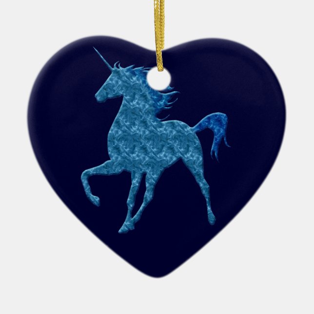 Blue Fire Unicorn Heart Ornament (Framsidan)