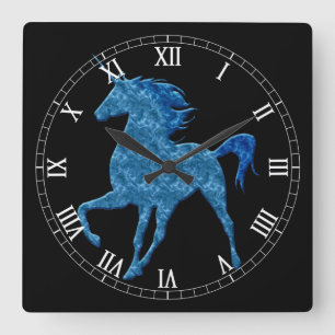 Blue Fire Unicorn Roman Numeral Clock Fyrkantig Klocka