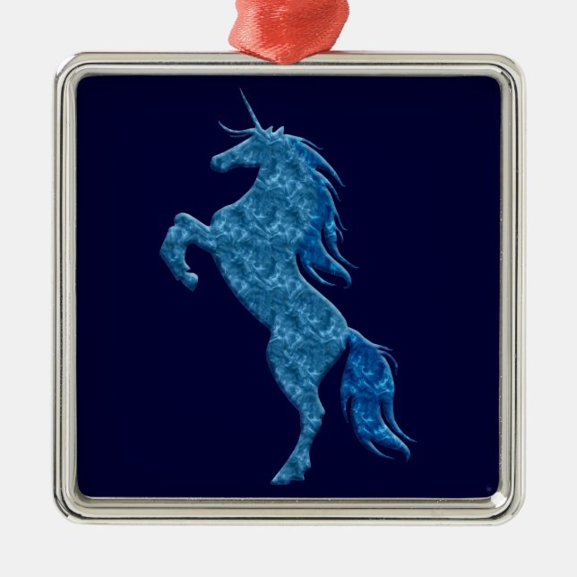 Blue Fire Unicorn Square Ornament (Framsidan)