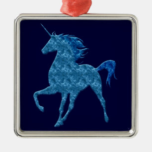 Blue Fire Unicorn Square Ornament