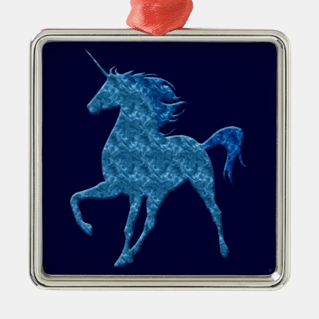 Blue Fire Unicorn Square Ornament (Framsidan)