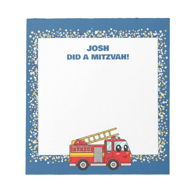 Blue FirefIghter Fire Lastbil Personlig Mitzvah Anteckningsblock (Framsida)